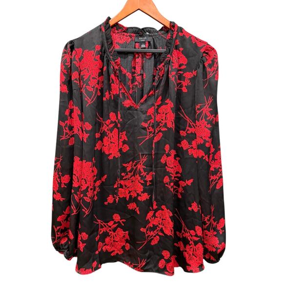 Haver London NEW 2X Plus Black Red Semi Sheer Flowy Blouse Work Career Church - Picture 1 of 7
